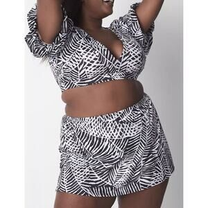 Cacique Swim Skirt Women Plus 20 Palm Print White Black Swimsuit Bottoms